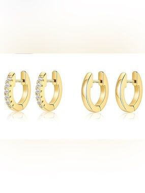 #109 Gold Plated Huggie Hoop Earrings Set